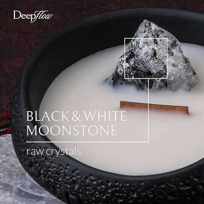 DeepFlow Spiritual Healing Candle, Inner Light Moonstone Purification, Mental Clarity and Stress Relief, Natural Wellness Blend, Clean Breath-Like Herbal Woody Scent for Mindful Gift (Black &White)
