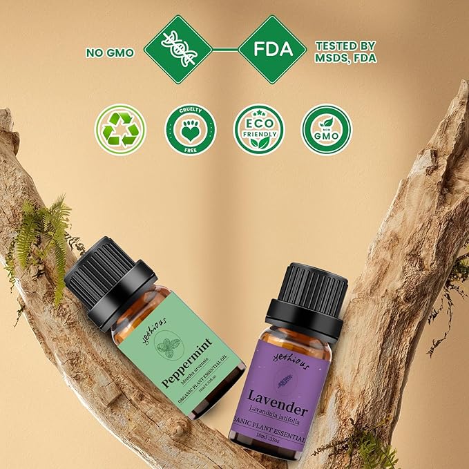 yethious Lavender Peppermint Oil Set Lavender Aromatherapy Oils for Diffuser, Perfume, Soap, Candle Making 2 Pack 10ML