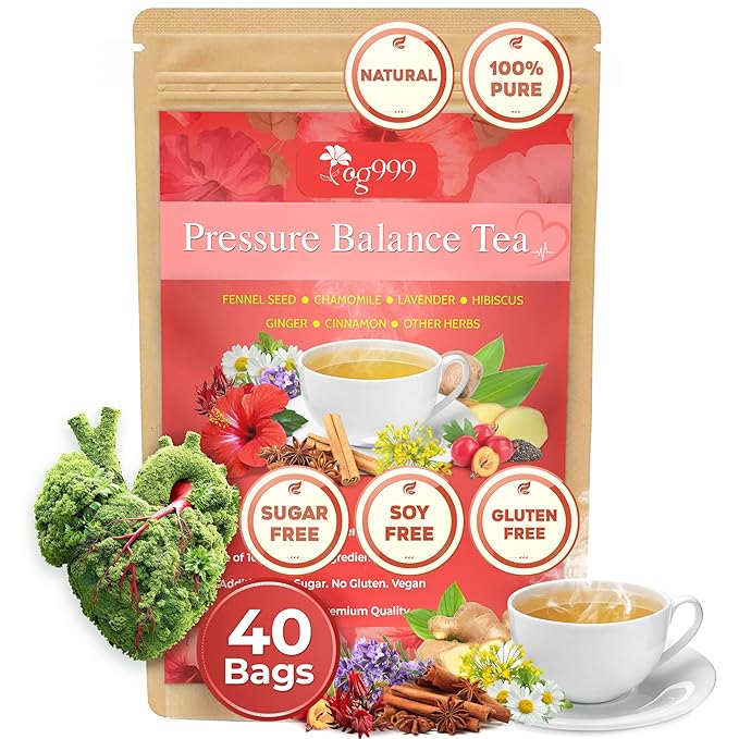 Upgraded Pressure Balance Herbal Tea - 40 Tea Bags, 3.5 oz | Heart Functional Tea | Blend of 9 Natural Herbs | Caffeine-Free, Sugar-Free, Vegan-Friendly (40 Tea bags - 3,5 oz)