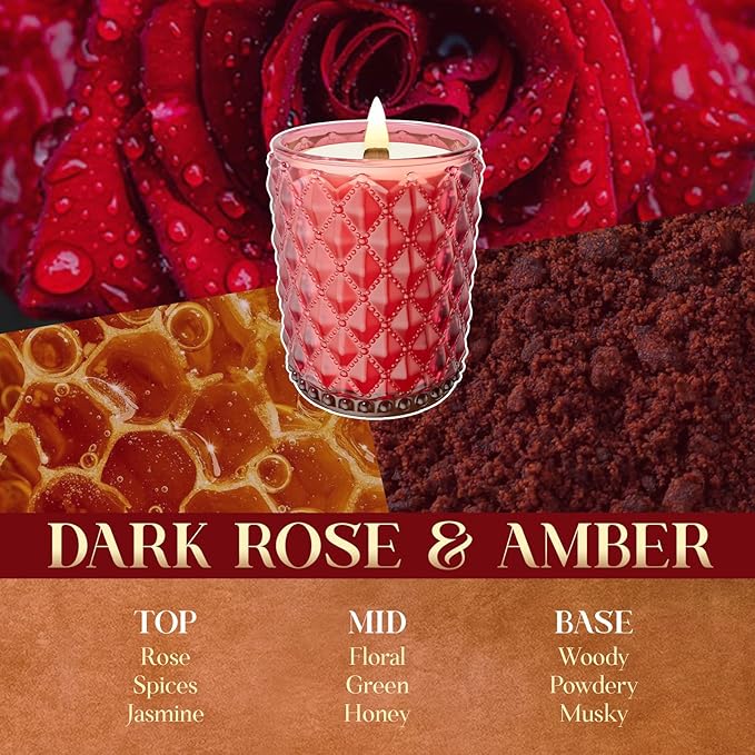 M&SENSE Dark Rose & Amber Scented Candle | 16.6oz, 100-Hour Burn | Natural Non-Toxic Soy Wax | Long-Lasting for Mood Healing and Gifting | for Bathroom, Kitchen, Office