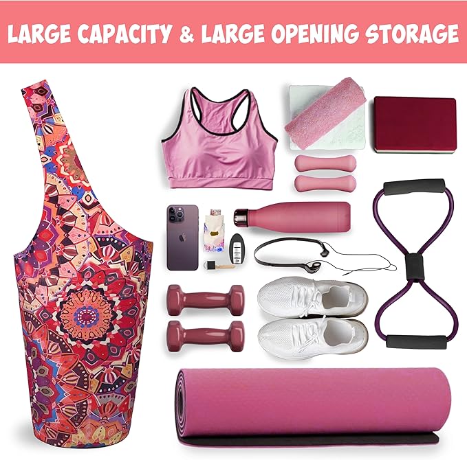 saniwu Yoga Mat Bag Carrier for Women with Side Large Pocket Durable Linen Workout Gym Travel Storage Pilates Mats