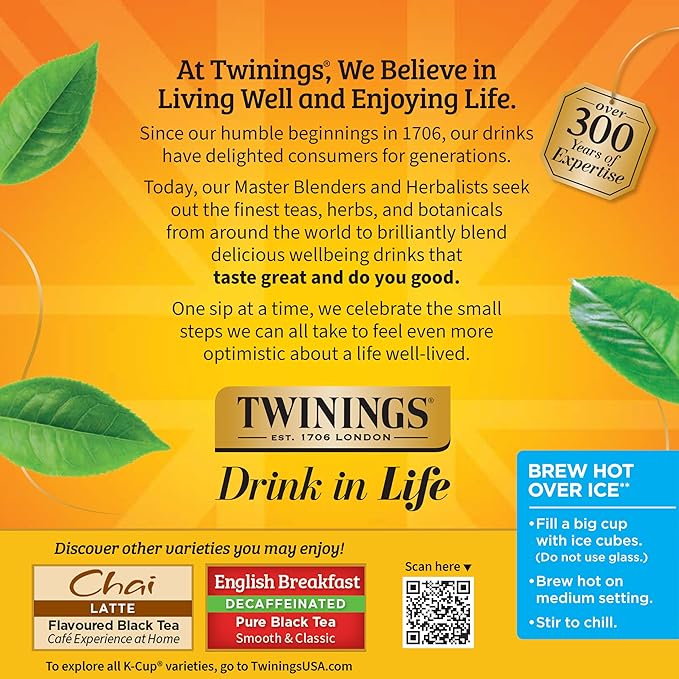 Twinings Decaffeinated Earl Grey Black Tea K-Cup Pods for Keurig, 24 Count (Pack of 1), Flavoured with Citrus and Bergamot, Enjoy Hot or Iced