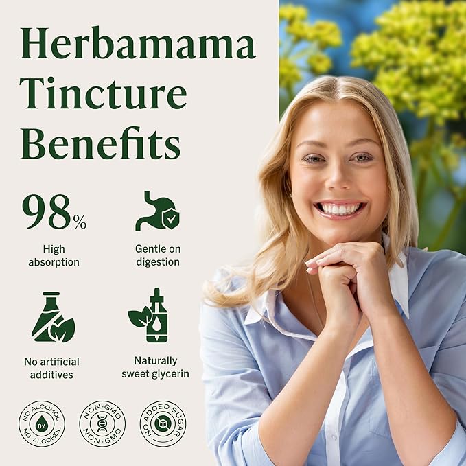 HERBAMAMA Lomatium Root Tincture - Vegan Lomatium Dissectum Extract for Lung Cleanse & Detox - Non-GMO, Alcohol & Sugar-Free Respiratory Lung Support Supplement, 56-Day Supply