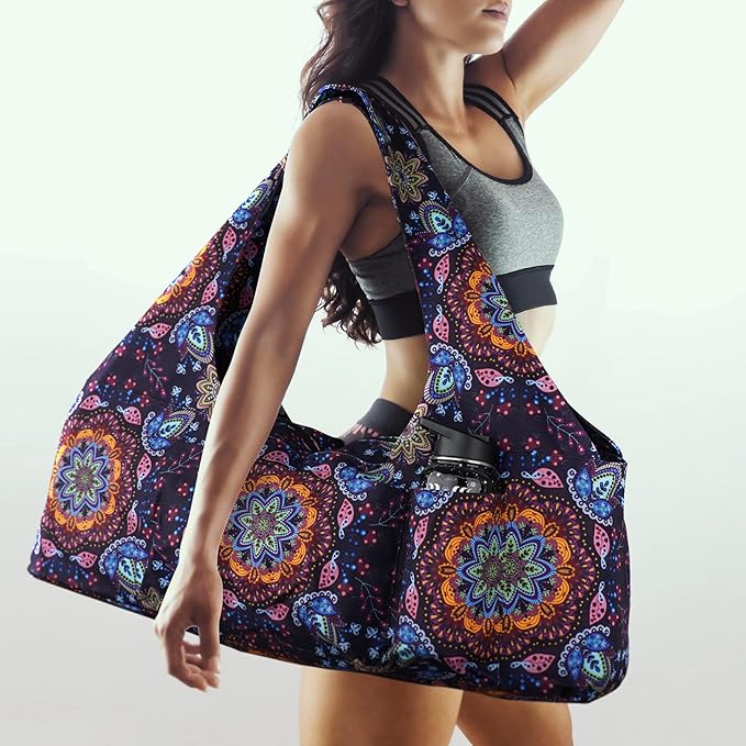 jswuffx Large Yoga Mat Bag Yoga Bags and Carriers Fits All You Stuff Yoga Tote Bag with Yoga Mat Strap, Elastic Pockets and Zipper Pockets