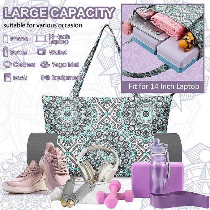 Adalore Women's Yoga Bag with Yoga Mat Carrier - Large Mat Pocket Fitness Tote for Pilates, Gym, Travel, Office & Beach