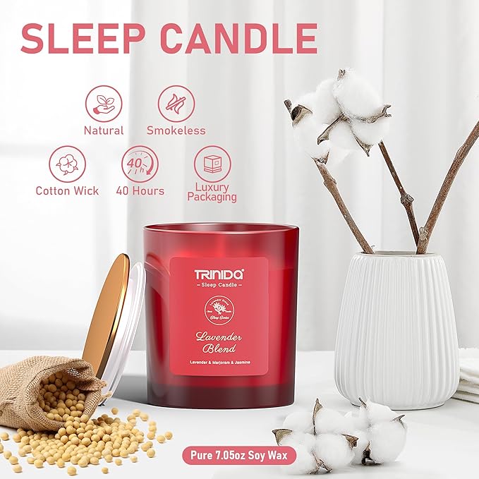 TRINIDa Aromatherapy Candle – Soy Candles Non Toxic with Pink Crystal, Natural Soy Wax Candles for Women, Long Lasting Relax Candles with Lavender, Marjoram & Jasmine Essential Oils