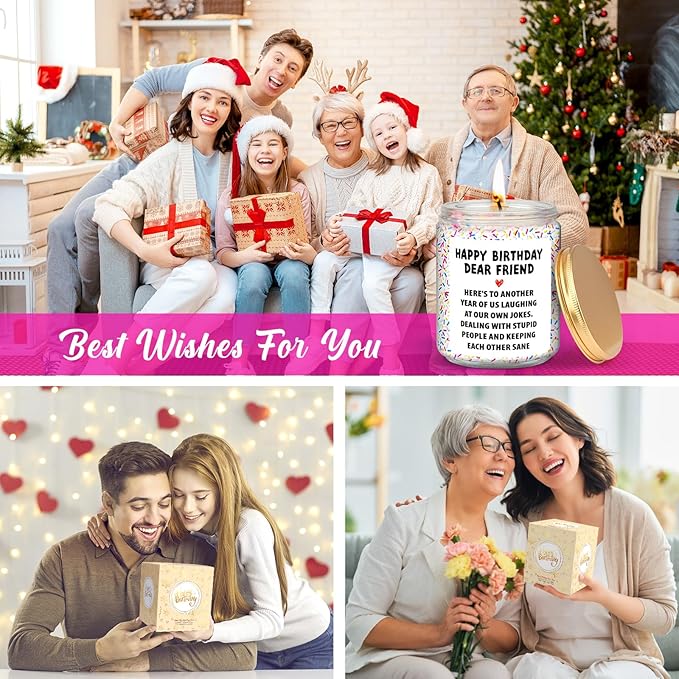 Happy Birthday Gifts for Women - Funny Gifts for Best Friends, Sister, Coworker, Classmate, Girlfriend, Bestie - Christmas Candles - Vanilla Birthday Cake Scent Candle with Colorful Sprinkles - 7 oz