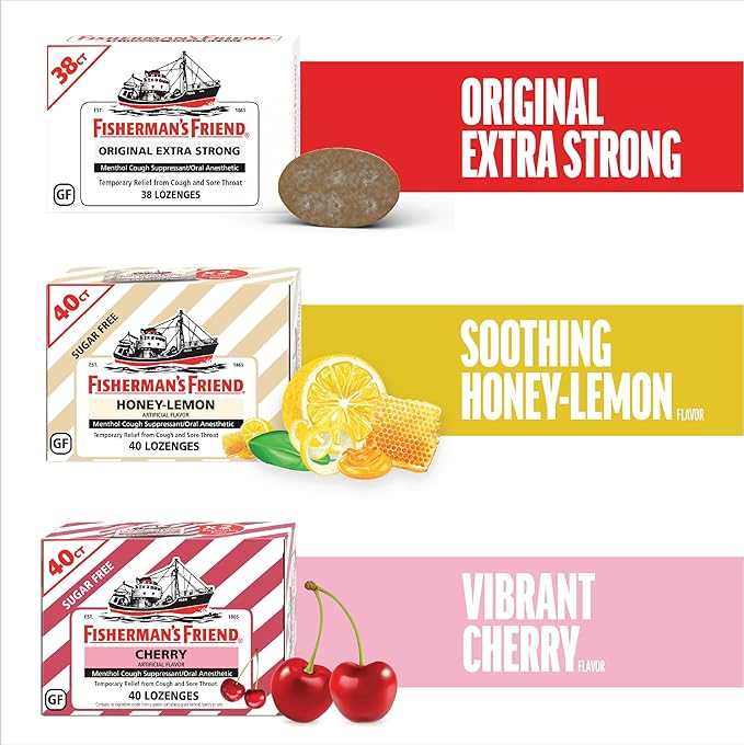 Fisherman's Friend Original Extra Strong Cough Lozenges (20 Drops x 24-Pack), 10mg Natural Menthol, Cooling Relief from Sore Throat, Persistent Cough & Everyday Irritation, Vegan & Gluten-Free