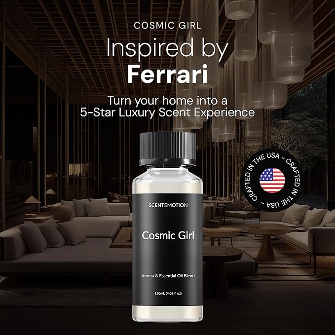 Cosmic Girl Diffuser Fragrance Oil Ferrari-Inspired| Essential Oils Blend for Home, Ultrasonic & Waterless Diffusers| Cedarwood, White Tea & Soku Lime | 4.05 fl oz, 120mL