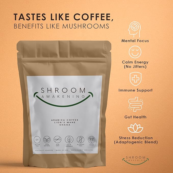Stop Wasting Mornings Feeling Tired | Mushroom Coffee with Lion’s Mane & Chaga for Long-Lasting Energy, Focus & Wellness | Natural & Jitter-Free | 16oz