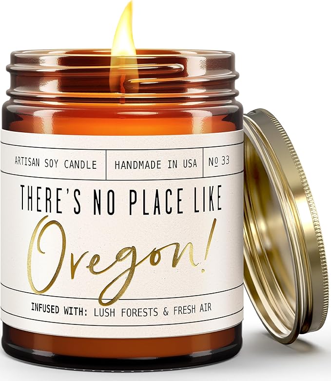 Oregon Gifts, Oregon Decor for Home - 'There's No Place Like Oregon Candle, w/Lush Forests & Fresh Air I Oregon Souvenirs I Oregon State Gifts I 9oz Jar, 50Hr Burn, USA Made