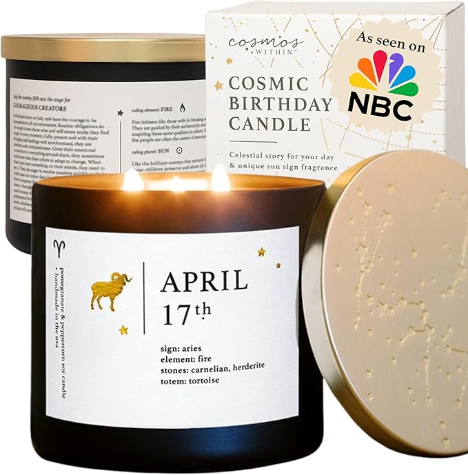April 17th Personalized Zodiac Candle | Inspirational Astrology Reading and Daily Affirmation for Your Birthdate | Handmade Aries Candles | Astrology Birthday Gifts for Women