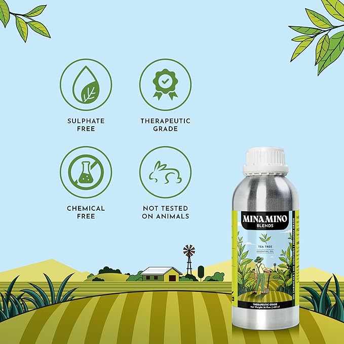 16 fl oz - Tea Tree Essential Oil (100% Pure & Natural) Large Aluminum Bottle for Aromatherapy, Diffuser, Candle & Soap Making - Minamino Blends