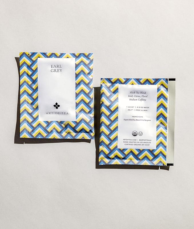 Art of Tea | Organic Earl Grey Black Tea | Earl Grey Tea Bag | 50 Eco Friendly Pyramid Black Tea Bag Sachets