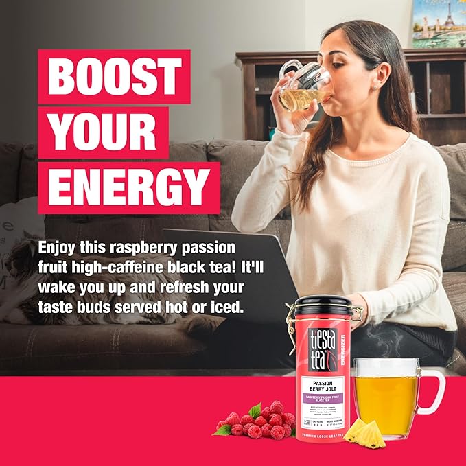 Tiesta Tea - Passion Berry Jolt, Loose Leaf, Raspberry Passion Fruit Black Tea, Premium Caffeinated Blend, Make Hot or Iced & Brews Up to 50 Cups, 4oz Refillable Tin