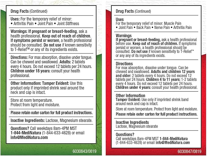 MediNatura Whole Body + Joints Bundle T-Relief Arnica +12 Natural Arthritis Pain Tablets 100ct + T-Relief Arnica +12 Natural Pain Relieving Tablets 100ct