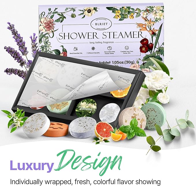 Shower Steamers Aromatherapy Blriet, Stocking Stuffers for Women, Teen Girls, Wife and Her, Christmas Gifts for Women and Mum, White Elephant Gifts for Adults, Birthday, Spa - 8 Pack