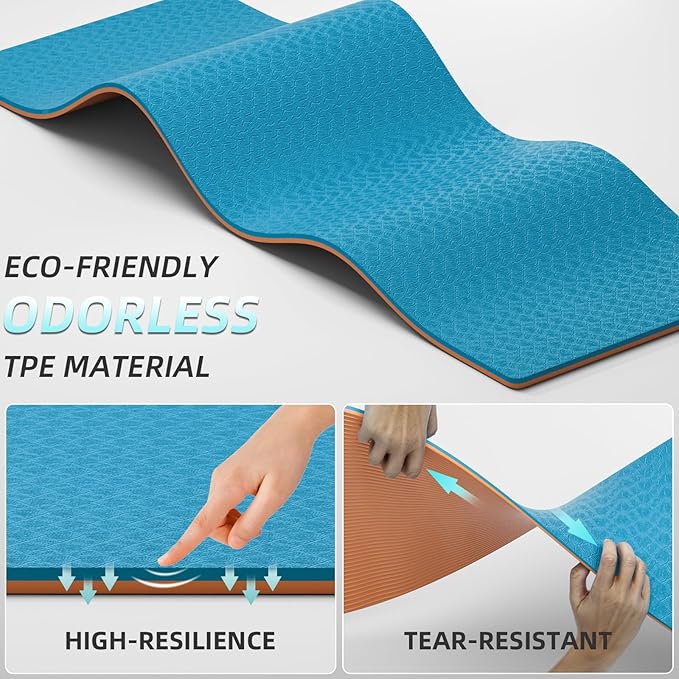 Extra Long & Wide Thick Yoga Mat for Tall Men & Women,76''x32.6''x7mm - High Density TPE Non-Slip Both Sides, Lightweight 1.1kg with Superior Cushioning for gymnastics, Pilates, Home, Workout (Blue-orange)