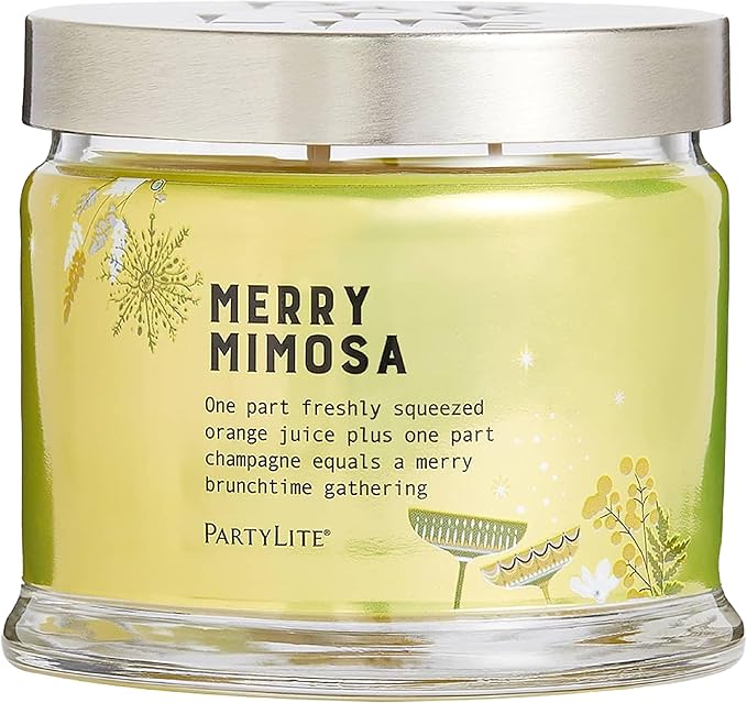 PartyLite 3-Wick Jar Candle, Highly Fragranced Clean Burning Glass Candle, 25-45 Hours Burn Time (Merry Mimosa)