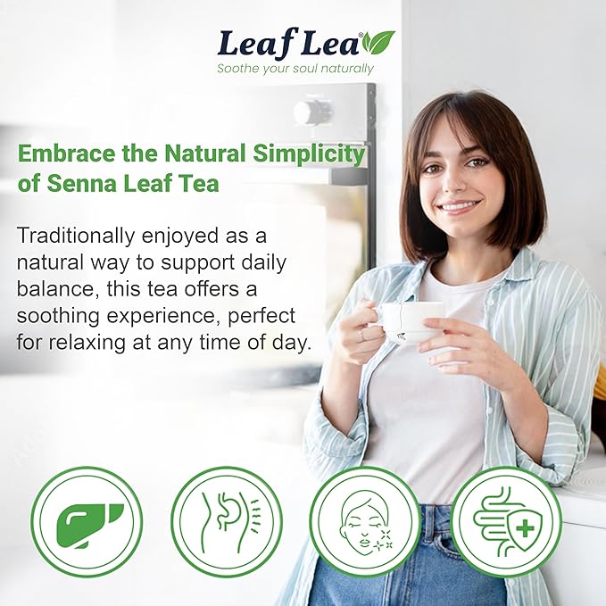LeafLea 80 Senna Leaf Tea Bags – Natural Herbal Laxative Tea, Supports Gentle Constipation Relief & Healthy Digestion, Caffeine-Free, Sugar-Free, No Gluten, Non-GMO, Vegan, Individually Wrapped