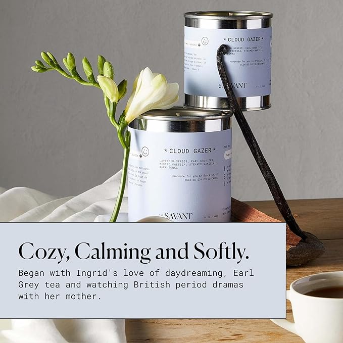 The New Savant Scented Candle - Cloud Gazer - Aesthetic Candle for Home, Lavender, Vanilla, Earl Grey Tea & Cedarwood, Soy Wax Blend, Vegan & Cruelty-Free, 50-Hour Burn Time - 7oz
