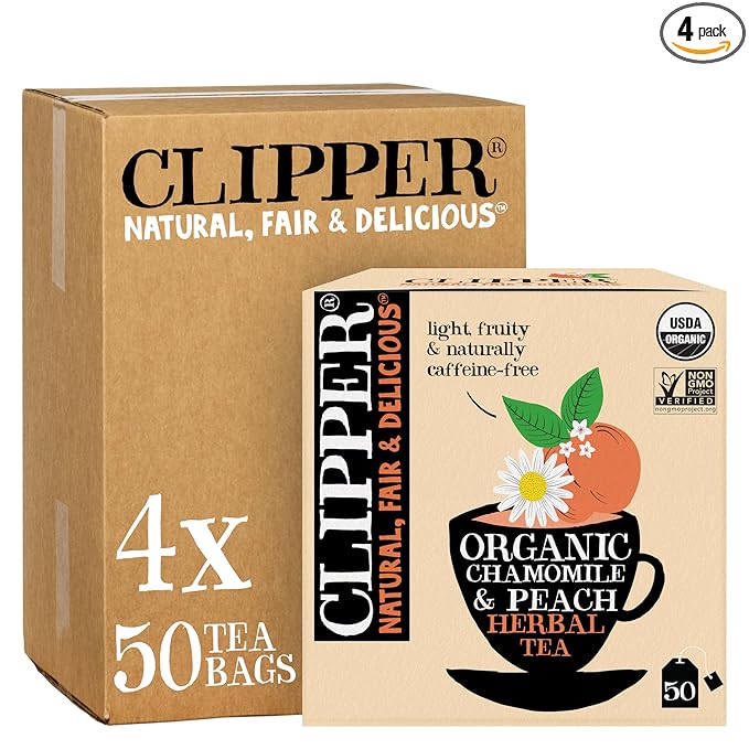 Clipper Tea Chamomile & Peach Teabags – USDA Organic, Great Hot or Iced – Natural, Fair & Delicious Fruity Chamomile & Peach Infusion – 200 Tea Bags