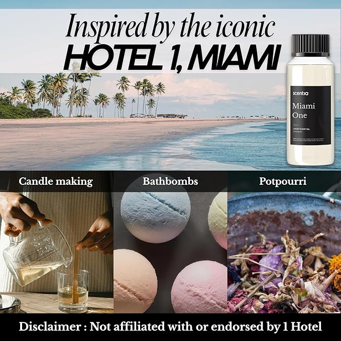 Scentia Miami One Diffuser Oil 120 ml – Aromatherapy Fragrance Oil Inspired by 1 Hotel® Miami Beach – Lemon & Sandalwood Essential Oil Blend for Diffusers – Made in USA – Holiday & Christmas Gift
