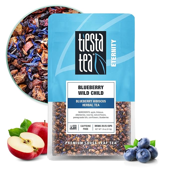 Tiesta Tea Blueberry Wild Child, Loose Leaf, Blueberry Hibiscus Herbal Tea, Premium Non-Caffeinated Fruit Blend, Make Hot or Iced & Brews Up to 25 Cups, 1.8 Ounce Resealable Pouch