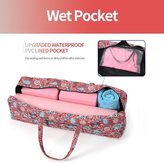 Boulder Bee | Yoga Mat Bag | Large Yoga Mat Carrier with Wet Pocket | Yoga Gifts | Gym Tote Bag for Women