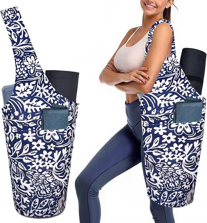 saniwu Yoga Mat Bag Carrier for Women with Side Large Pocket Durable Linen Workout Gym Travel Storage Pilates Mats