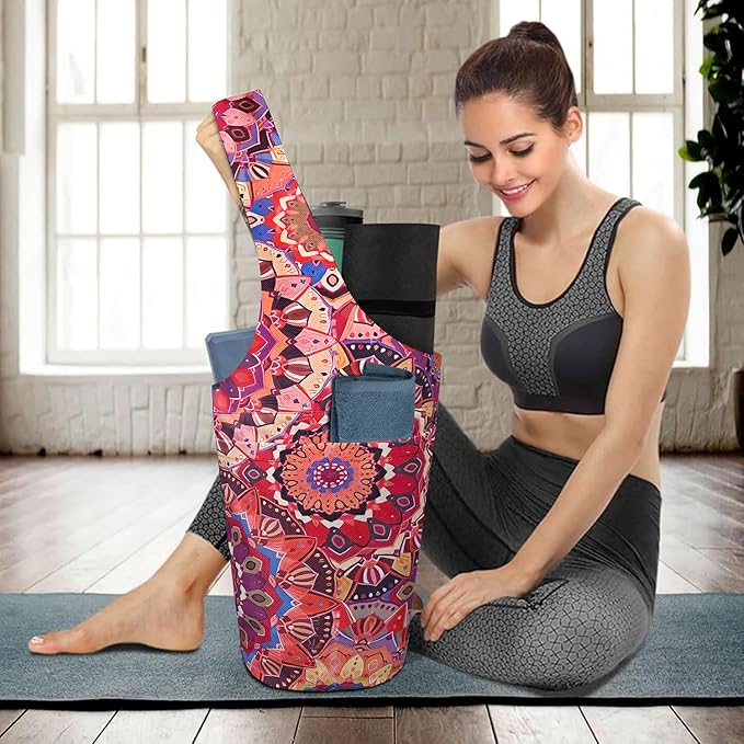 saniwu Yoga Mat Bag Carrier for Women with Side Large Pocket Durable Linen Workout Gym Travel Storage Pilates Mats