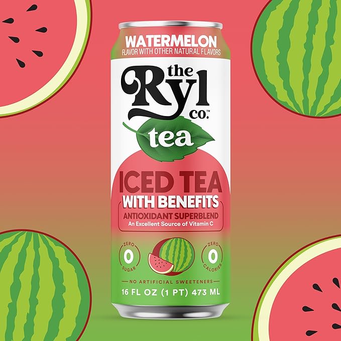 Ryl Iced Tea, Watermelon, Antioxidant Superblend, Zero Sugar, Low Carb, Zero Calorie Iced Tea, 16.0 Fl Oz (12-Pack)