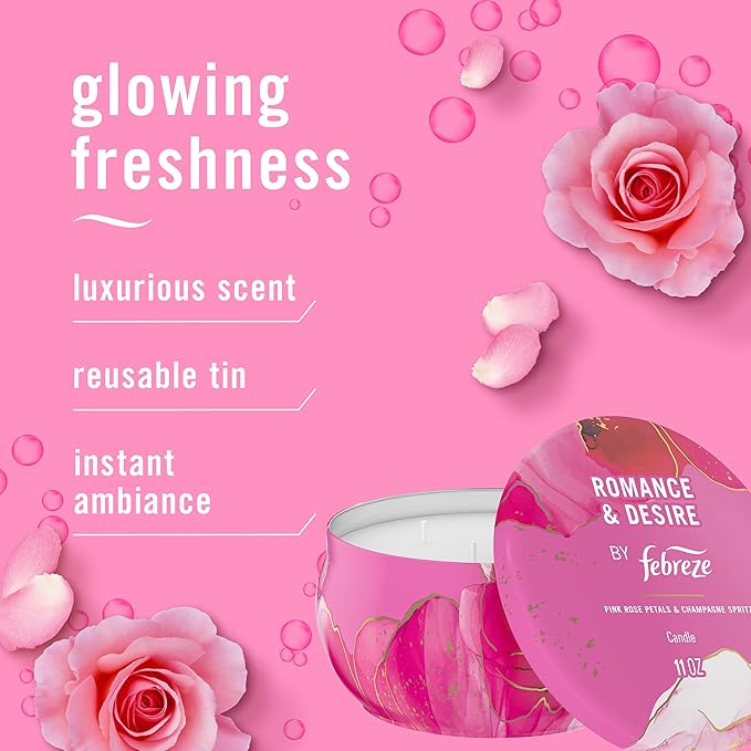 Febreze Scented Candle, Romance & Desire Scent, 11 oz 4 Wick Candle, Single Pack