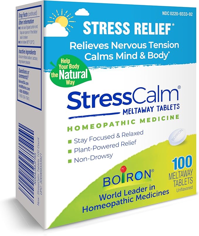 Boiron StressCalm Tabs - 100 Count for Relief of Stress, Anxiousness, Nervousness, Irritability, and Fatigue - Convenient Stress Calm Meltaway Tablets