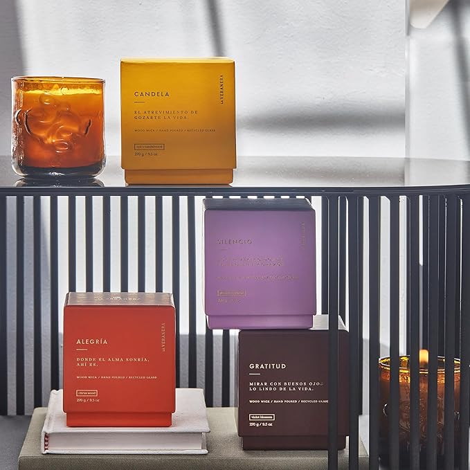 Candela Spicy Sandalwood Candles, Home Scented for Soothing Atmosphere, Handcrafted Scented Candle with Wood Wick & 100% Recycled Glass Jar - 9.5 oz
