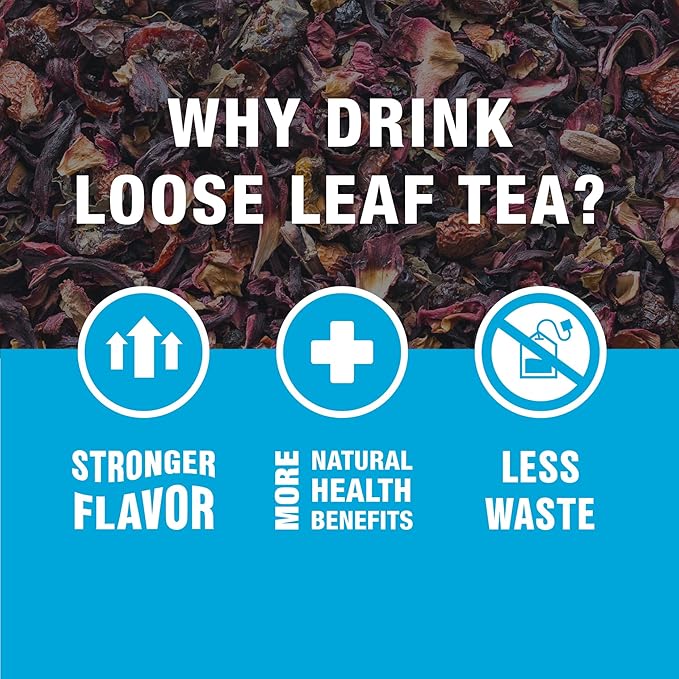 Tiesta Tea - Fireberry Cranberry Hibiscus Loose Leaf Tea, Premium Caffeine-Free Rooibos Blend, Brew Hot or Iced, Makes Up to 250 Cups, 16oz Bulk Pouch & 5oz Refillable Tin Set