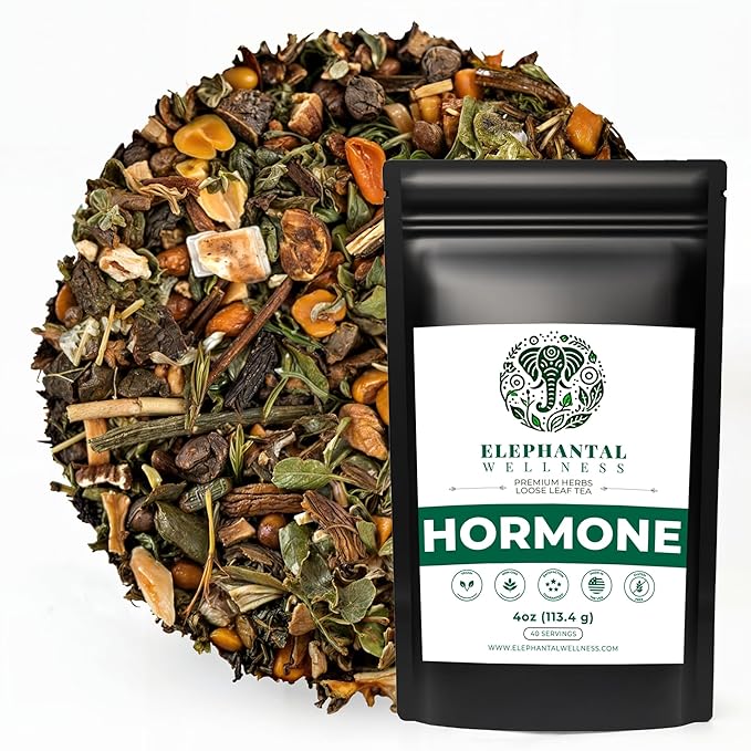 Elephantal Wellness Premium Hormone Herbal Tea | PCOS, Hormonal Balance & Mood Support with Chaste Berry, Shatavari, Dong Quai & Black Cohosh | Handmade, Non-GMO, Caffeine-Free Loose Leaf Blend – 4oz Loose Leaf, 40 Servings