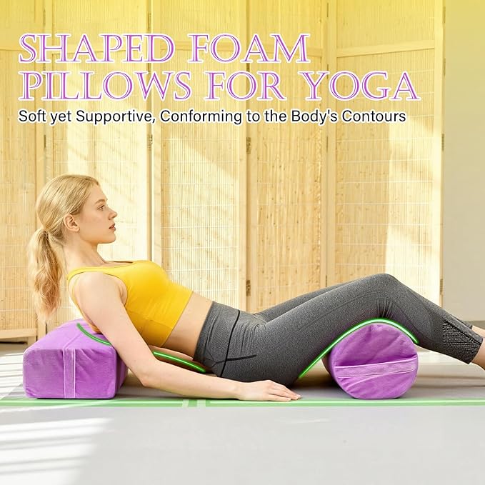 JZHLLA 2 PCS Yoga Bolster Pillow for Restorative Yoga, High Density Foam Meditation Bolster with Washable Velvet Cover and Carry Handle Meditation Pillow Set with Round and Rectangular