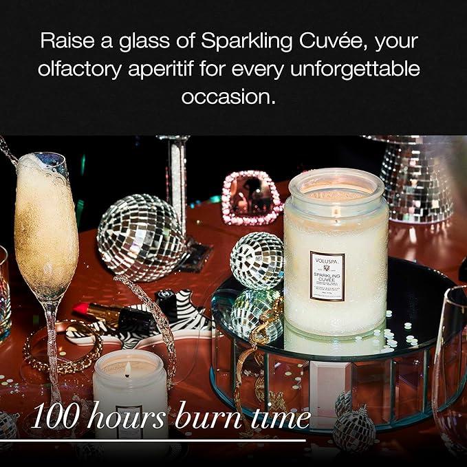 Voluspa Sparkling Cuvee,Large Candle Jar,18 Ounce,100 Hour Burn Time, Coconut Wax for Clean Burning, Handcrafted in the USA