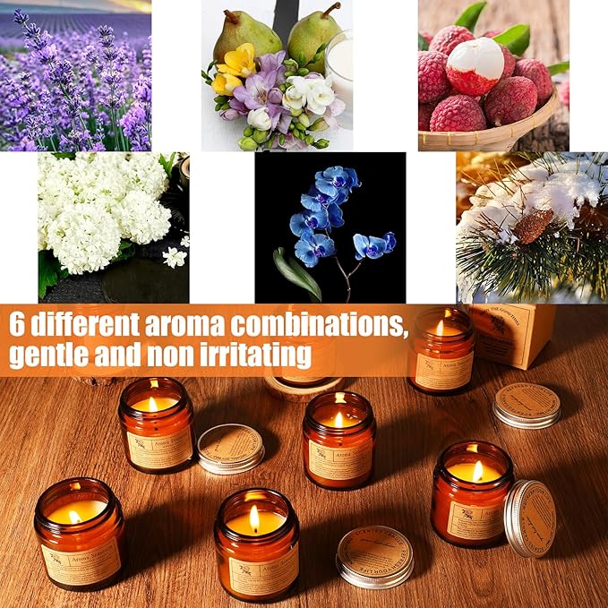 Landhoow 60 Pcs Candles Bulk for Home Scented Soy Aromatherapy Candle Gifts for Women Men 6 Style Lasting 24h English and Pear Freesia, Bluebell, Lavender, Lychee White Tea White Tea Orchid and Forest