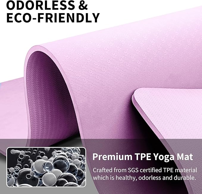 Hatha Yoga Extra Long TPE Yoga Mat 79" x 40” x 1/2" Thick Non-slip Exercise Mat for Home Gym Use, Yoga, Pilates, Fitness & Workouts