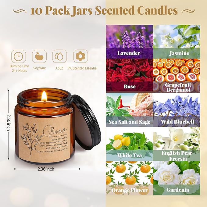 Fumete 10 Pcs Jars Scented Soy Candles 3.5 oz May You Be Proud of The Difference Candles Valentines Team Thank You Gifts Employees Coworker Appreciation Volunteers Nurse Teachers(Amber,Coordinator)