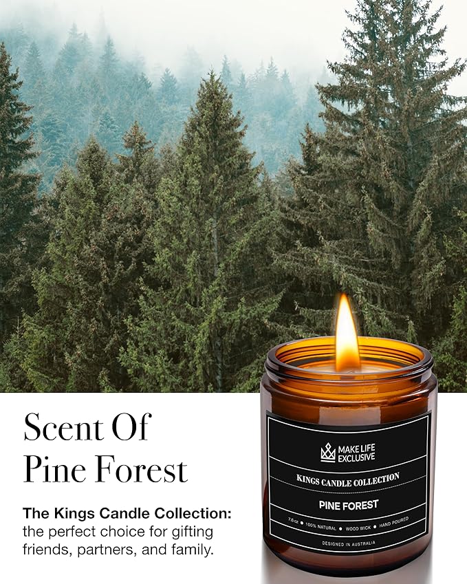 Scented Candles for Men | Pine & Cedar Scented | Wooden Wick, Long Lasting, Masculine Scents | Natural Soy Jar Candle for Home, Bachelor Pad Decor | The Perfect Mens Gift.