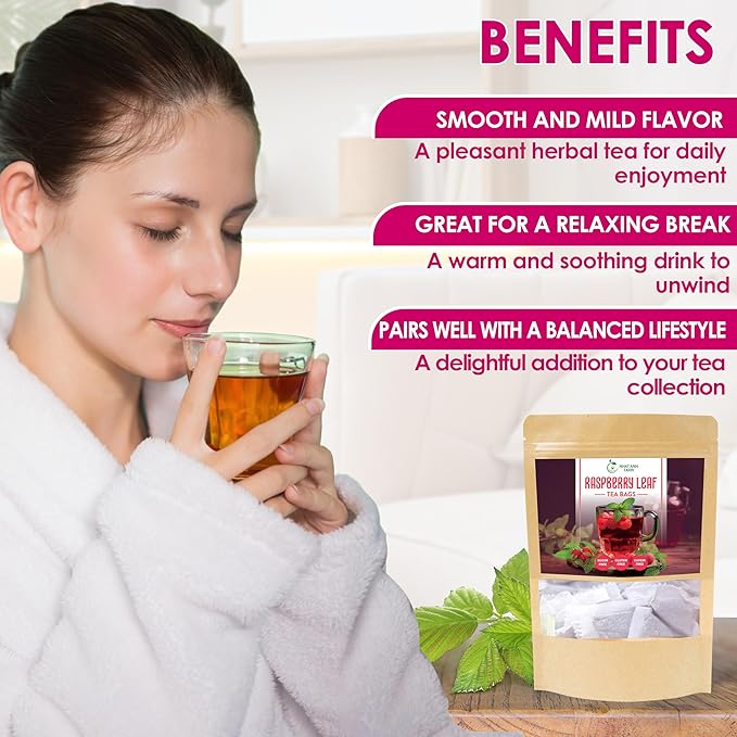 Nhat Anh Farm - Premium Red Raspberry Tea Bags - 40 Dried Red Raspberry Leaf Tea Bags, 100% Natural & Pure Raspberry Leaf, Sugar/Caffeine/Gluten Free. Good For Female Health.