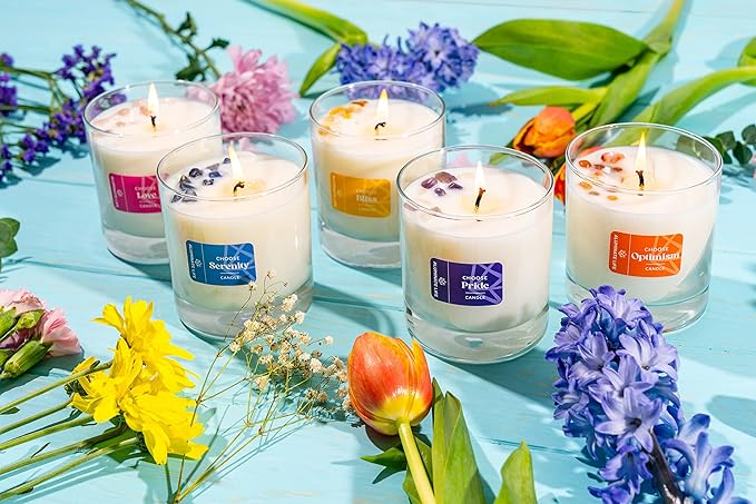 Luxury Glass Jar Candle, 8 OZ, Choose Love - Valentine's Day Gift Rose Quartz Crystal Infused - Scents of Jasmine, Magnolia, Oakmoss & Cedarwood - Intense & Deep Affection