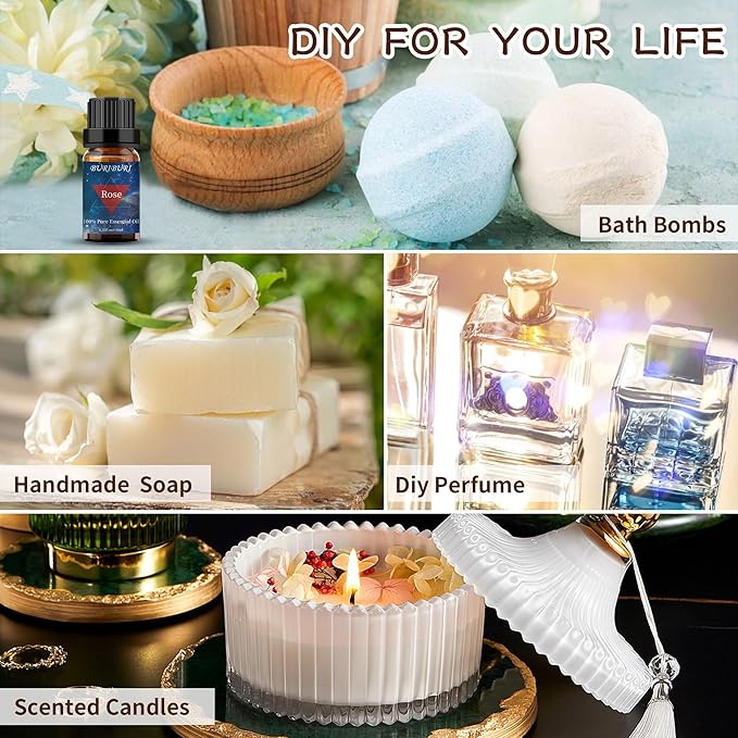 BURIBURI Rose Oil and Jasmine Essential Oil, 2Pcs 100% Pure Aromatherapy Rose Essential Oil Gift Set for Diffuser, Massage, Soap Candle Making