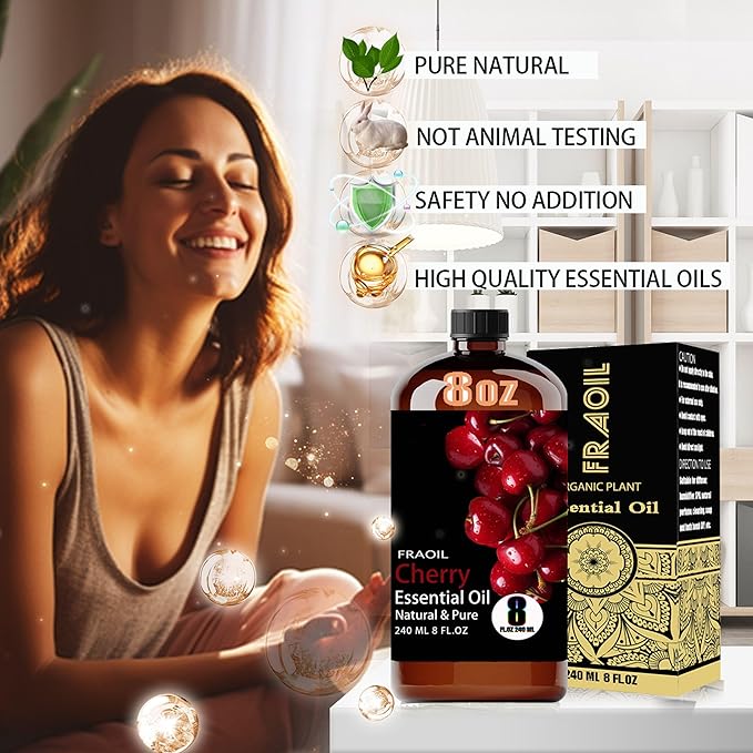 Cherry Essential Oil, Cherry Oil 8 Fl Oz 240ML for Diffuser Humidifier Yoga Cleaning DIY Candle Soap Making Perfume Gift for Women Essential Oils
