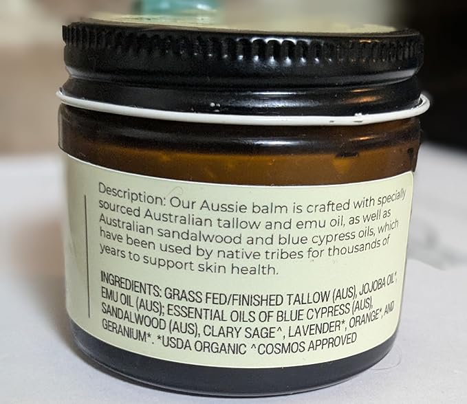 Hearth and Homestead: Handmade Blue Outback Australian Whipped Tallow Balm with Emu, Jojoba, Sandalwood, and Blue Cypress - 1.3 oz -