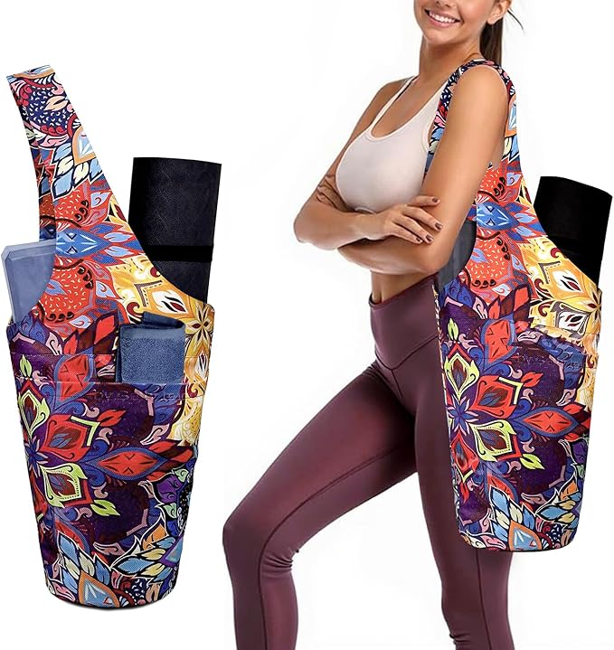 saniwu Yoga Mat Bag Carrier for Women with Side Large Pocket Durable Linen Workout Gym Travel Storage Pilates Mats