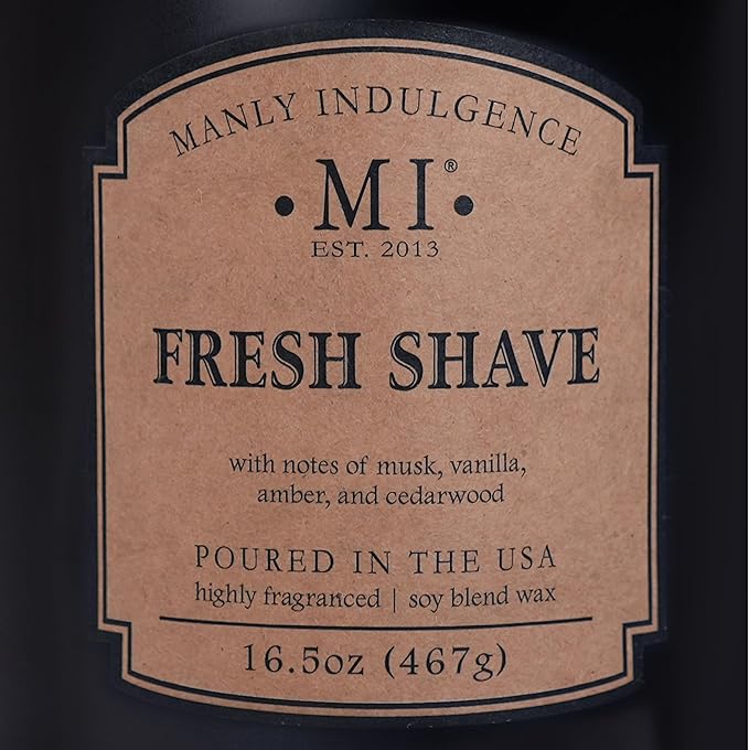 Manly Indulgence Fresh Shave Scented Candles for Men, 2 Wick, 16.5 oz, Premium Soy Blend Wax, 60H Burn, Candles for Home Scented - Made in The USA